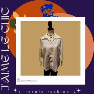 Jennifer Women White Linen-like Sewed Flower Design  Button-Up Shirt